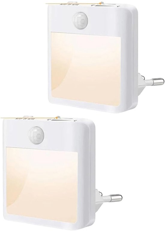 3000K Warm Wit Insteek Nachtlampje Lichtregeling LED Oogbescherming Geen Bedrading Nodig Slaap- En Leeslamp Kastverlichting Noodverlichting 2 Stuks Plug And Play van Merkloos