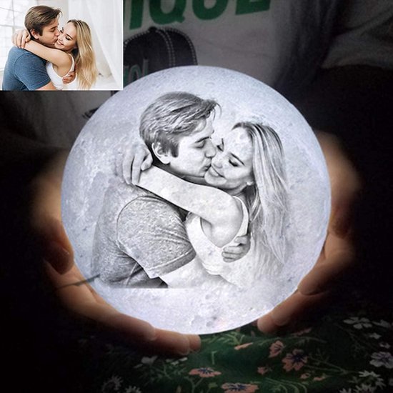 3/16 Kleuren 3D Geprinte Maanlamp - Personaliseerbaar Nachtlampje met Foto - LED Maanlicht Cadeau 10 cm