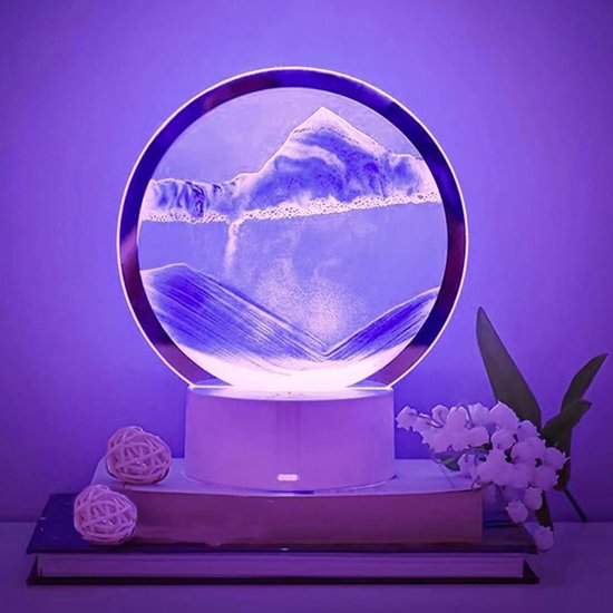 360 graden draaiende bewegende zand kunst lamp - 7 kleuren - vloeibare beweging - RGB - zee thema - nachtlampje (paars) van Kadoing