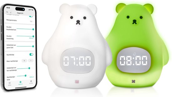 3Babies® Slaaptrainer - Slaapwekker Baby - Nachtlamp functie met Wekker - Kinderwekker - Wit Beertje - Inclusief App van 3Babies®