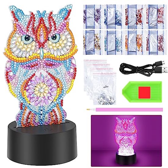 3D Creatieve Uilen Nachtlamp voor Kinderen - DIY Diamond Painting Lamp - Perfect Cadeau voor Verjaardag en Kerst