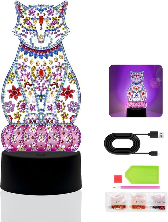 3D-diamant schilderij nachtlampje met 7 kleuren - USB/batterij - Verjaardagscadeau voor kinderen