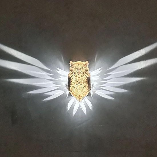 3D dieren led-wandlamp, 3D-dierenuil, nachtlampje, werkt op batterijen, 3D-geprinte wanddecoratie om op te hangen, trap, hal (uil) van Zwarte Silo