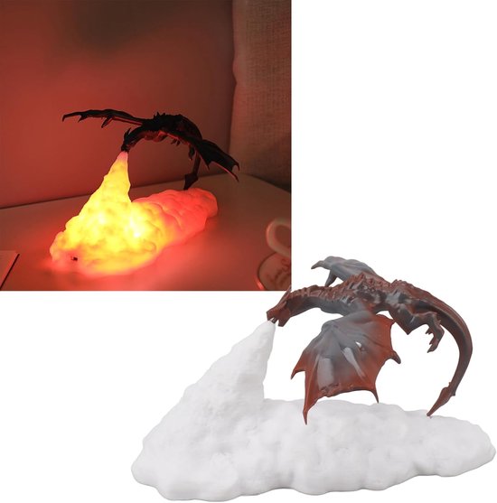 3D Draken Boekenplanklamp - Vuurspuwende Vliegende Draak - Rode LED-Vlamgloed - USB-Oplaadbaar - 800mAh - Touchbediening - 8-10 Uur - Fantasy Decoratie voor Boekenkast, Bureau & Kinderkamer