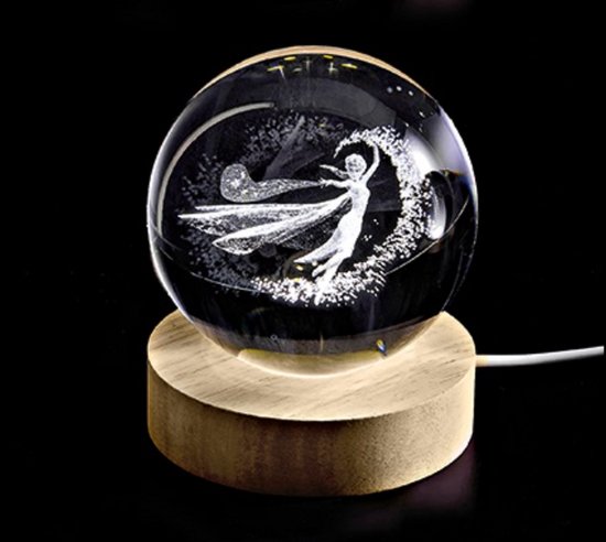 3D Frozen Let It Go Elsa 8CM Kristallen Bol Nachtlamp Creatief Licht Leuke 3D Tafellampen LED Houten voor Thuiskantoor Decoratie van DearBeauty