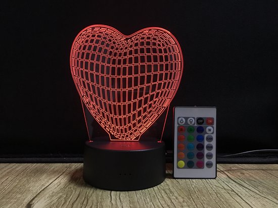 3D Hart Lamp – Hartje Nachtlampje – 16 Kleuren – Met Afstandsbediening – LED Sfeerlamp – Romantische Verlichting – Cadeau voor Haar