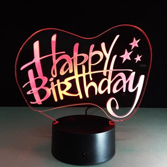 3D ILLUSIE LAMPJE HAPPY BIRTHDAY MET 7 KLEUREN I NACHTLAMPJE I 3D LAMP ILLUSION WITH 7 COLORS CHANGE SMART van Dreamception.