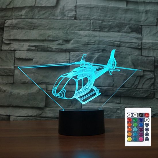 3D Illusie Nachtlamp Helikopter met Afstandsbediening - 16 Kleuren LED Tafel- en Bureaulamp voor Kinderen van Merkloos