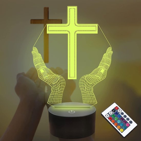 3D Illusie Nachtlamp Kruis met 16 Kleuren LED Tafeldecoratie voor Kinderen van Merkloos
