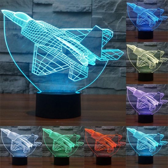 3D Illusie Nachtlamp Vliegtuig - 7 Kleuren LED Tafellamp met USB voor Kinderkamer en Slaapkamer