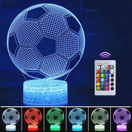 3D Illusie Nachtlamp voor Kinderen - Creatieve Voetbal Tafellamp met Afstandsbediening, 16 Kleuren - Perfect voor Jongens van 9-12 Jaar