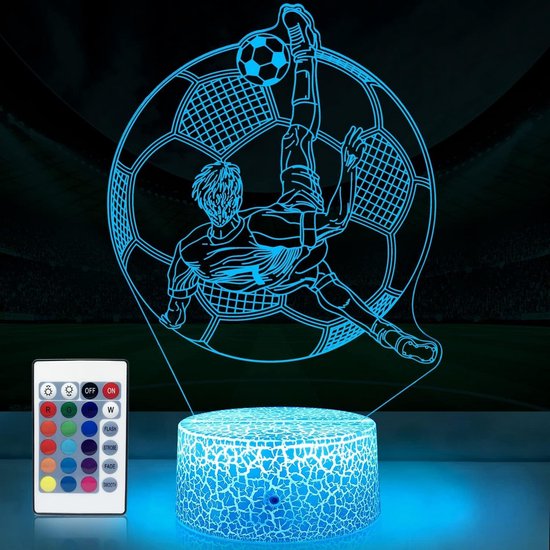 3D Illusie Nachtlamp voor Kinderen Voetbal LED Lamp met Afstandsbediening en 16 Kleuren van Merkloos