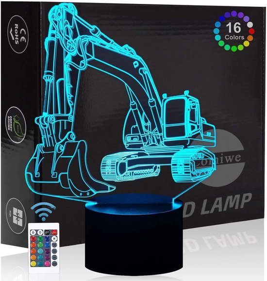 3D Illusie Nachtlampje met Afstandsbediening 16 Kleuren - LED Tafel- en Slaapkamerlamp voor Kinderen van Merkloos