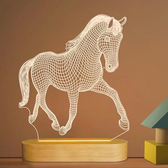 3D Illusie Paard Nachtlampje voor Kinderen en Volwassenen – Warme Witte LED Tafellamp voor Kamerdecoratie van Merkloos