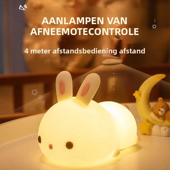 3D Konijn Nachtlampje - Siliconen Konijn Nachtlamp – Sfeervolle Kinderlamp USB Oplaadbaar & Veilig van Merkloos