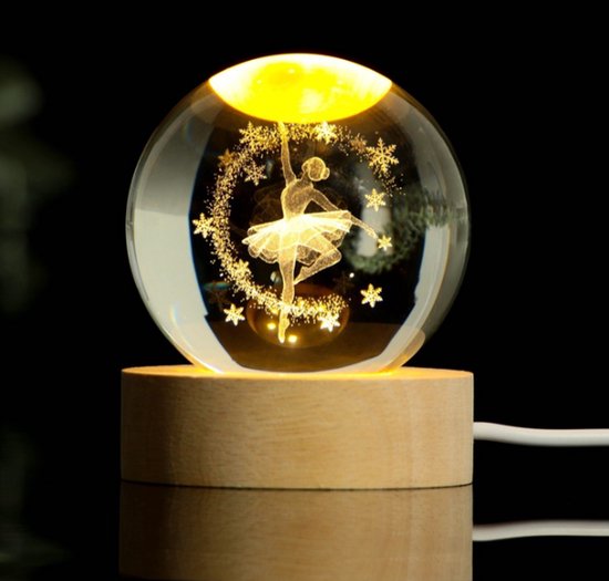 3D Kristal Balerin Nachtlampje met Houten Basis - LED Sfeerlicht - Glas Lamp Ballerina - Uniek Cadeau voor Meisje & Interieur Decoratie-8cm van Spence & Marie