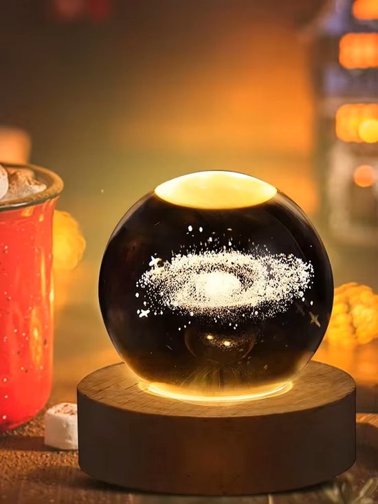 3D Lasergegraveerd Kristallen Bolnachtlampje Met aan /uit schakelaar – Hemelse Sfeer in Huis hemel van Artisial