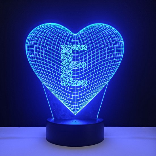 3D LED Lamp - Hart Met Letter - E van Merkloos
