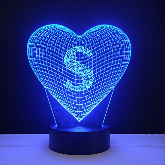 3D LED Lamp - Hart Met Letter - S van The Night Store
