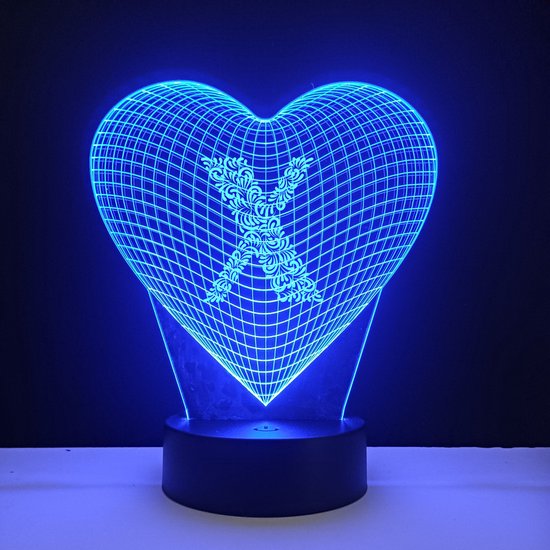 3D LED Lamp - Hart Met Letter - X van Decoshop