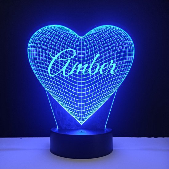 3D LED Lamp - Hart Met Naam - Amber van Merkloos