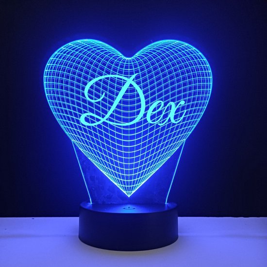 3D LED Lamp - Hart Met Naam - Dex van Merkloos