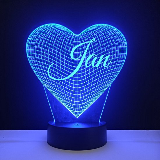 3D LED Lamp - Hart Met Naam - Jan van Qwesty