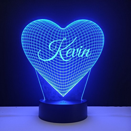 3D LED Lamp - Hart Met Naam - Kevin van LuxioLamps