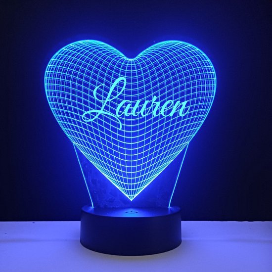 3D LED Lamp - Hart Met Naam - Lauren van Moonlight Buttons