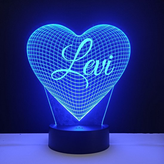 3D LED Lamp - Hart Met Naam - Levi van My Dreamlamp