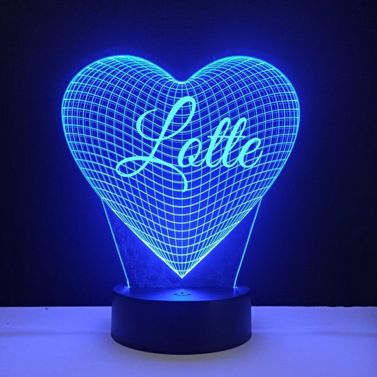 3D LED Lamp - Hart Met Naam - Lotte van Happy Lights