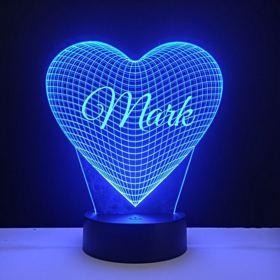3D LED Lamp - Hart Met Naam - Mark van Merkloos
