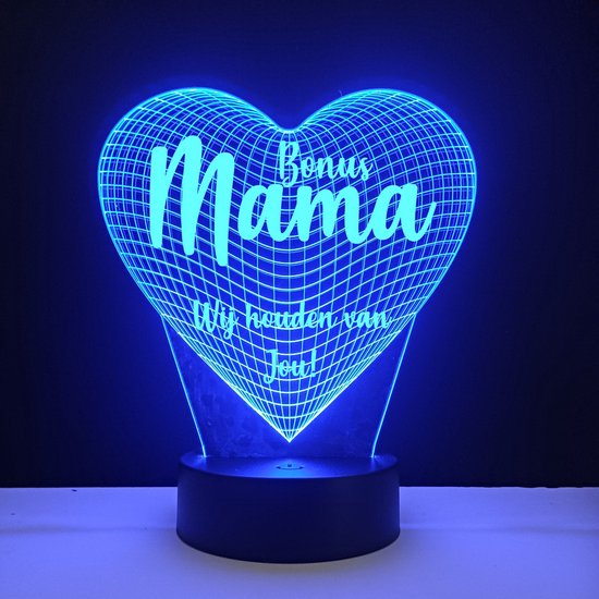 3D LED Lamp - Hart Met Tekst - Bonus Mama Wij Houden Van Jou van Qwebb