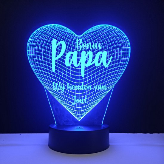 3D LED Lamp - Hart Met Tekst - Bonus Papa Wij Houden Van Jou van Cadeauwhop