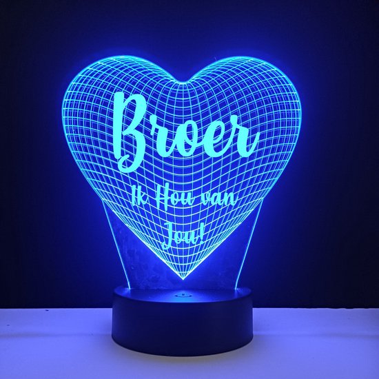 3D LED Lamp - Hart Met Tekst - Broer Ik Hou Van Jou van Merkloos