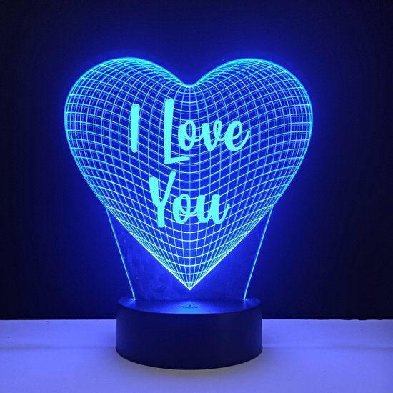 3D LED Lamp - Hart Met Tekst - I Love You van Merkloos