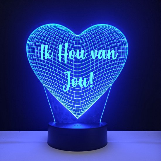 3D LED Lamp - Hart Met Tekst - Ik Hou Van Jou van Fysic