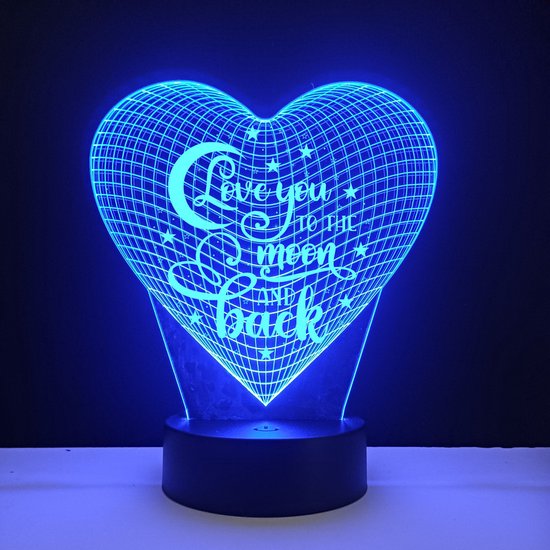 3D LED Lamp - Hart Met Tekst - Love You To The Moon And Back van Gesponnen Suiker.