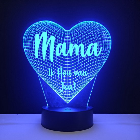 3D LED Lamp - Hart Met Tekst - Mama Ik Hou Van Jou van Decopatent