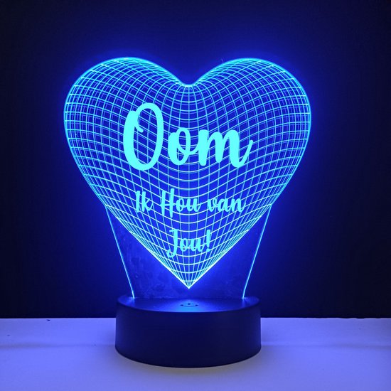 3D LED Lamp - Hart Met Tekst - Oom Ik Hou Van Jou van Merkloos