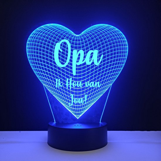 3D LED Lamp - Hart Met Tekst - Opa ik Hou Van Jou van Qlfyuu