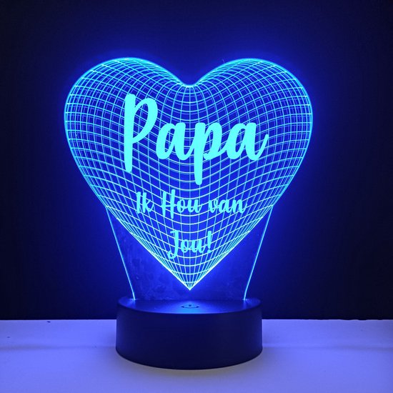 3D LED Lamp - Hart Met Tekst - Papa Ik Hou Van Jou van Merkloos