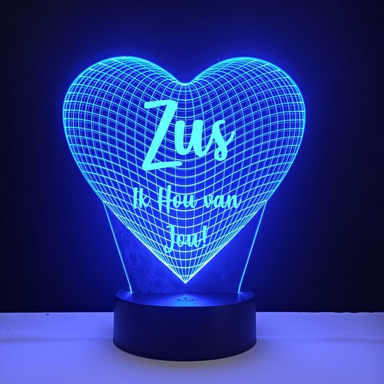 3D LED Lamp - Hart Met Tekst - Zus Ik Hou Van Jou van Merkloos
