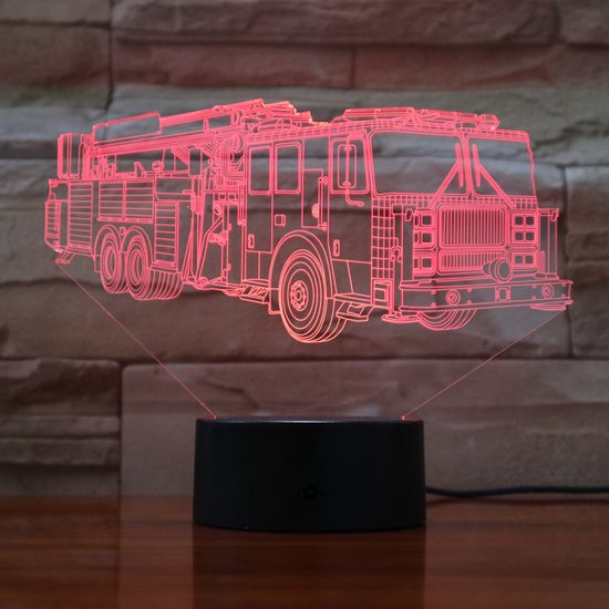 3D Led Lamp Met Gravering - RGB 7 Kleuren - Brandweer Auto van Merkloos