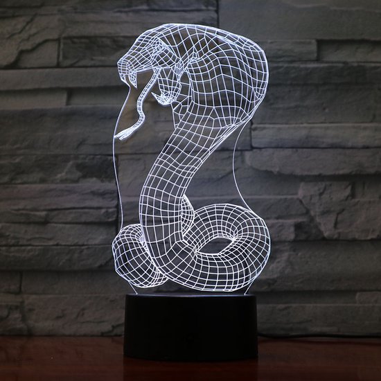 3D Led Lamp Met Gravering - RGB 7 Kleuren - Cobra Slang van Fikka