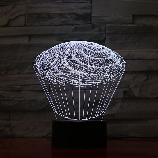 3D Led Lamp Met Gravering - RGB 7 Kleuren - Cupcake van Merkloos