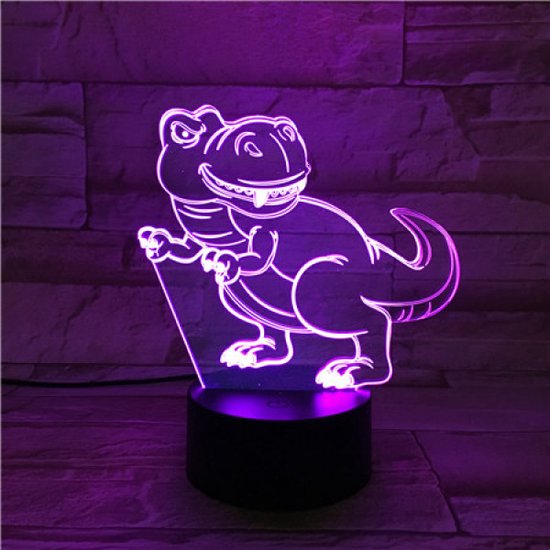 3D Led Lamp Met Gravering - RGB 7 Kleuren - Dinosaurus van Merkloos