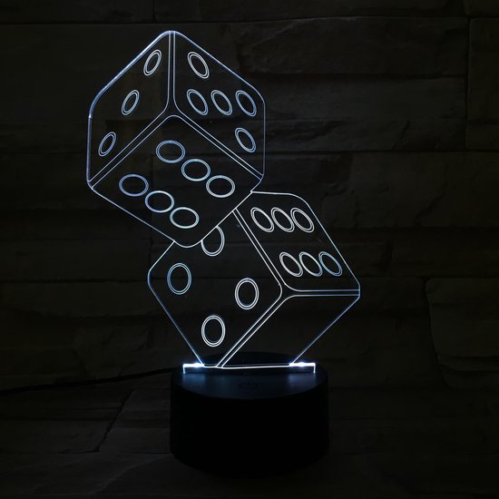 3D Led Lamp Met Gravering - RGB 7 Kleuren - Dobbelstenen van Merkloos