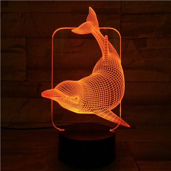 3D Led Lamp Met Gravering - RGB 7 Kleuren - Dolfijn van Merkloos