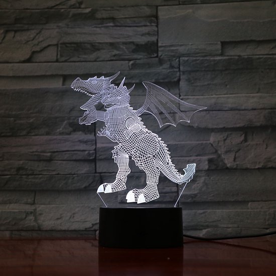 3D Led Lamp Met Gravering - RGB 7 Kleuren - Draak van Merkloos